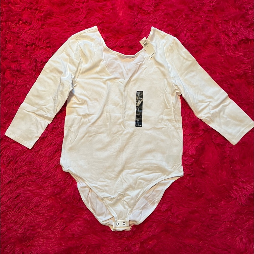 White 3/4” sleeve bodysuit